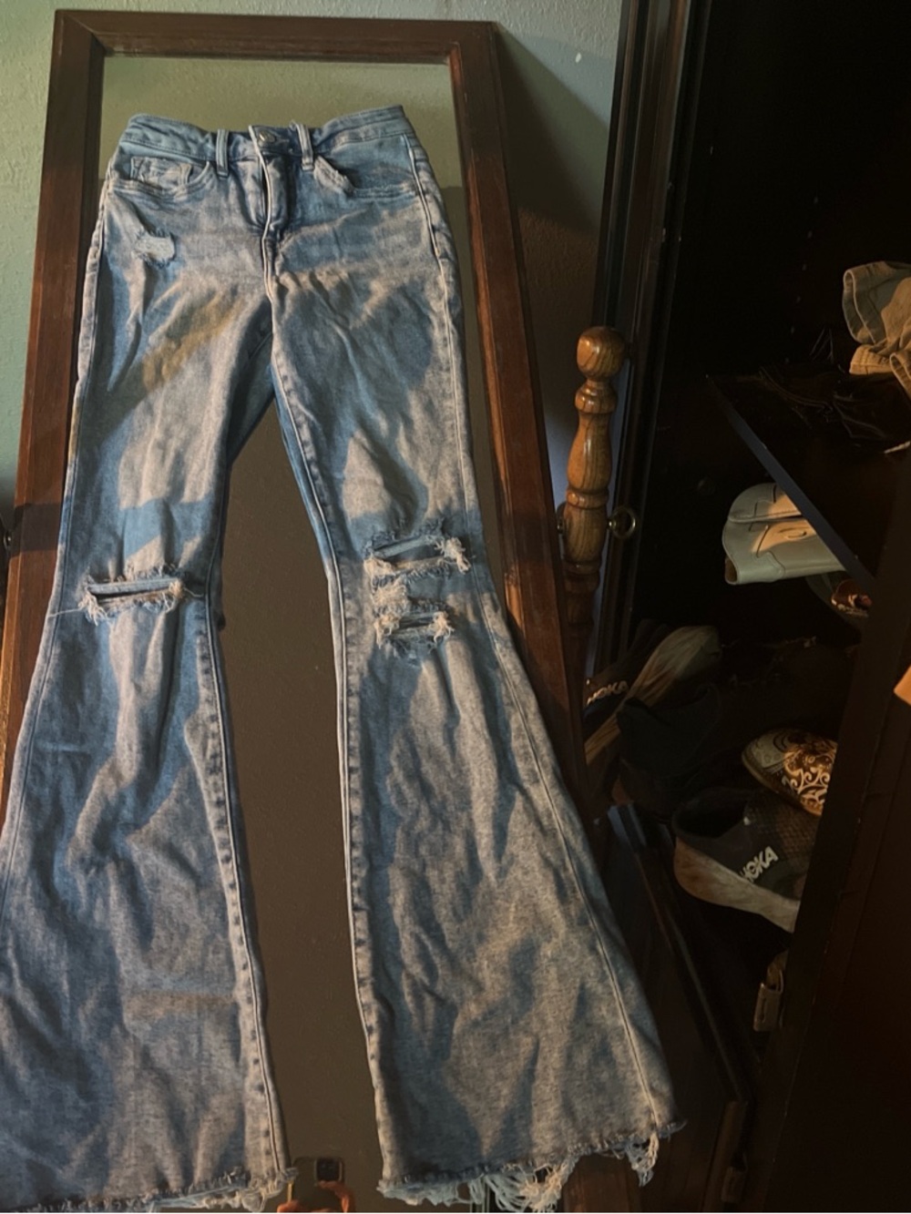 Women’s Light Blue Distressed Flared Jeans